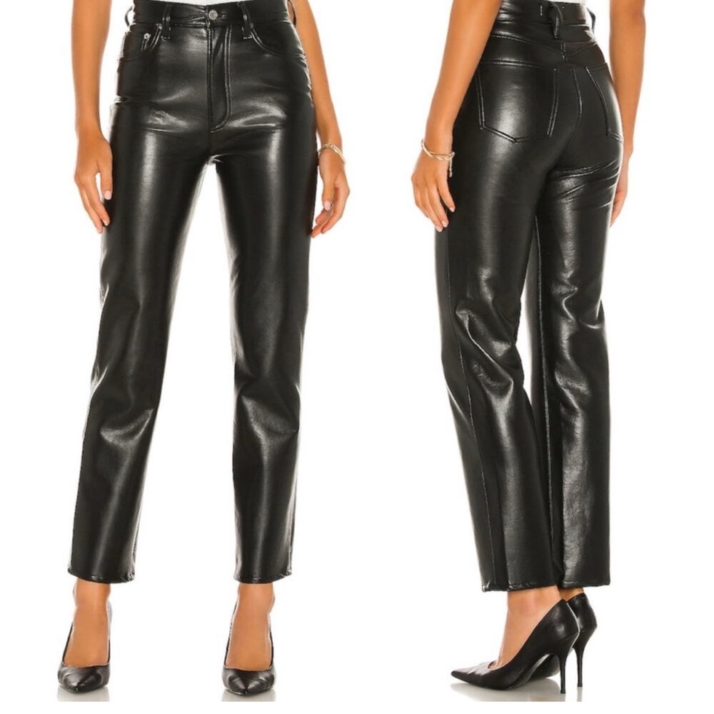 Agolde NWT 90s pinch waist recycled leather pants black size 27